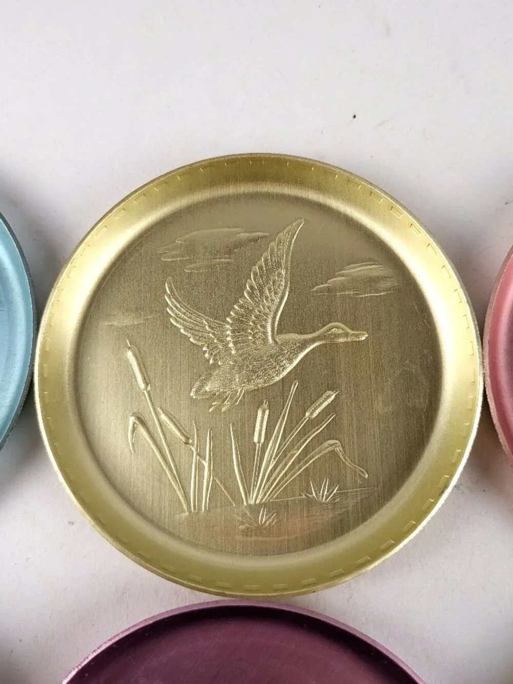 Vintage 50s Pastel Aluminum Drink Coasters x9